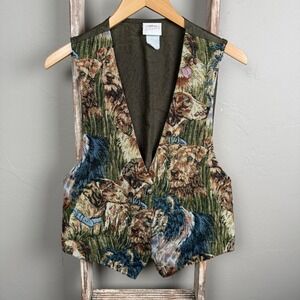 Vintage Backroad Blues Tapestry Style Dog Button Vest‎ size Small, Womens